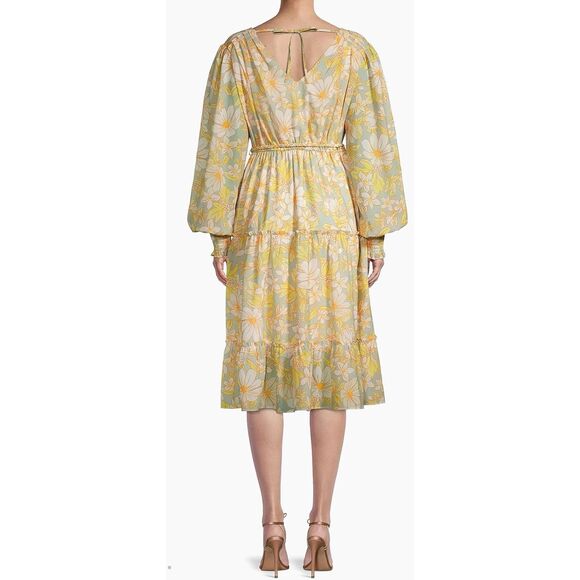 NWOT Rachel Parcell Daisy Floral Chiffon Drawstring Midi-Dress Women's XS - Picture 2 of 12